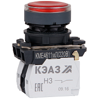 Кнопка КМЕ4611мЛ-220В-красный-1но+1нз-цилиндр-индикатор-IP65- | код 248251 | КЭАЗ